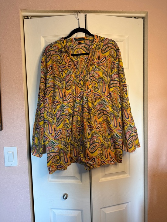 Lauren Ralph Lauren Tops - Lauren Ralph Lauren 2X Paisley Blouse Boho Tunic 100% Cotton Colorful Top